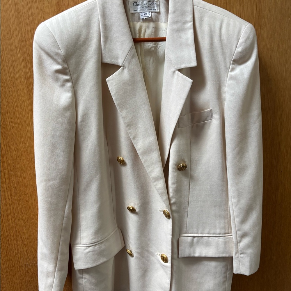 Dior Cream Double-Breasted Blazer with Gold Buttons
